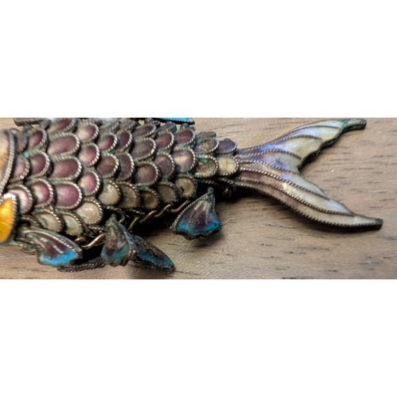 Vintage Enamel Koi Fish Pendant Articulating Body - Picture 3 of 3